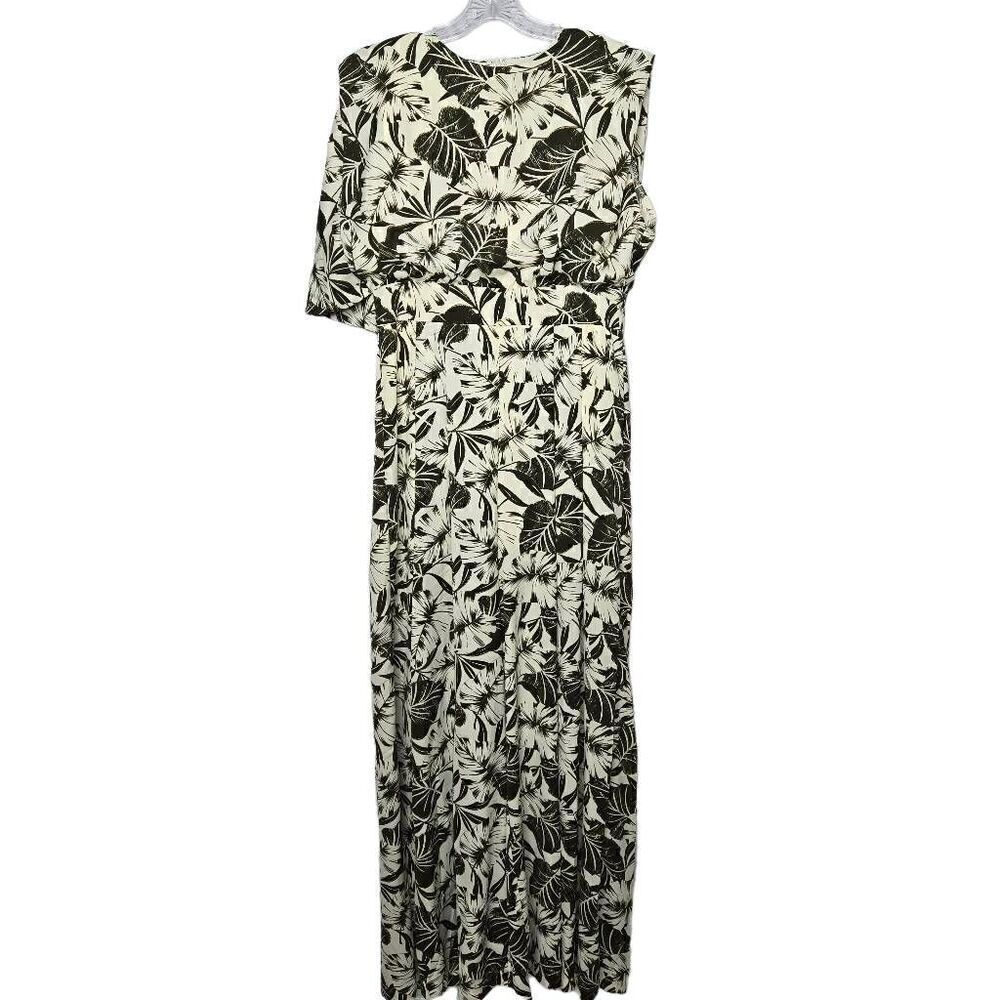 Kosmios Jumpsuit Back Drape Floral Tropical Print Wide Leg Size Large